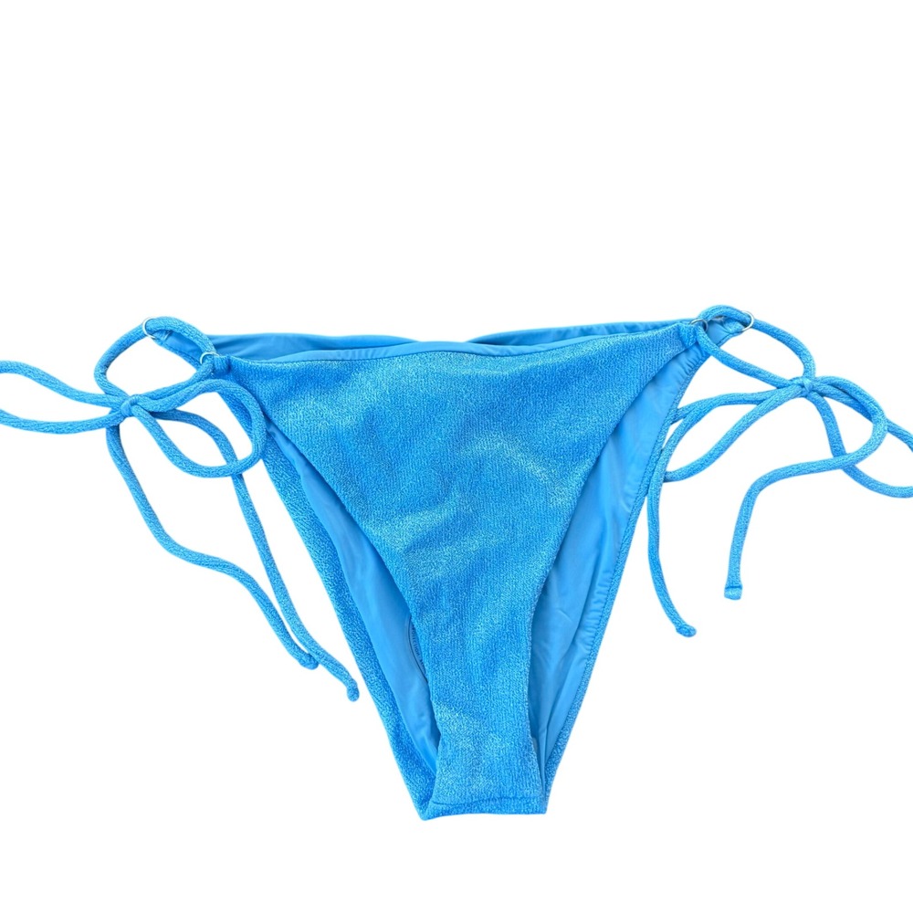 Devon Windsor Evie Bikini Bottom Sky Blue Textured Shimmer Side Tie XL NEW